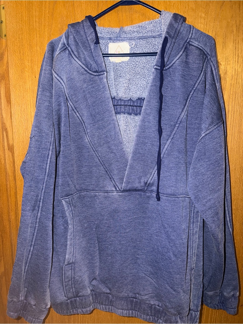 JK Designs Slate Blue Deep V-Neck Sherpa Hoodie